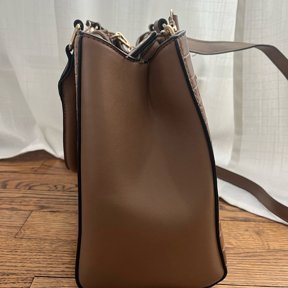 Adrienne Vittadini Brown Croc-Embossed Satchel with Gold-Tone Hardware - Picture 8 of 8